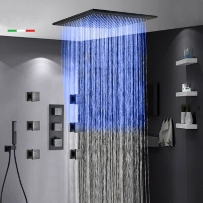 Matte Black 16" LED Rain Shower Faucet Set Kit Thermostatic Massage System Combo - Image 1 of 4
