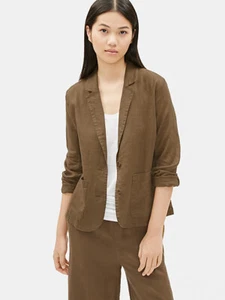 Blazer Eileen Fisher Orgánico Lino Cuello Muesca en Aguja de Pino - Pequeño Nuevo con Etiquetas $218 - Imagen 1 de 3