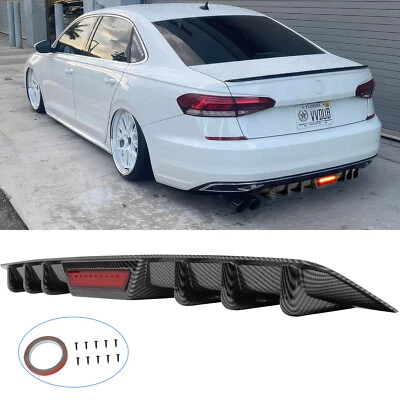 For Volkswagen Passat B7 B8 CC Carbon Fiber Rear Bumper Diffuser LED Brake Light - Image 1 of 4