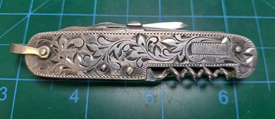 Gorgeous Vintage Sterling Silver Etched Scroll Design Multi Tool Pocket Knife - Image 1 of 4