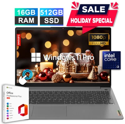 Lenovo Ideapad 3 Laptop 15.6" FHD Touch Intel i3 16GB RAM 512GB SSD Office 2024 - Image 1 of 4