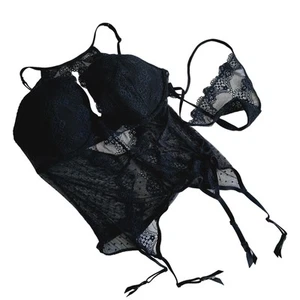 NWT Adore Me Heathyr Bustier Black Push Up Lace Thong Undies Size XL - Picture 1 of 13