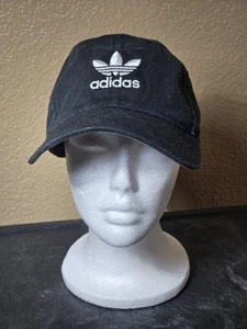 Adidas Solid Black White Trefoil Embroidery Strap Back Baseball Hat Cap - Picture 1 of 5