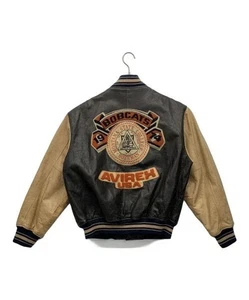 AVIREX Goat Leather Varsity Jacket 90s Bobcats Men Size M Authentic Used - Picture 1 of 10