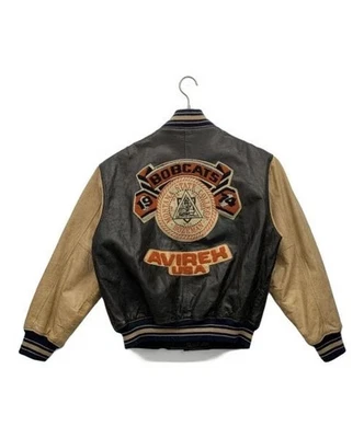 AVIREX Goat Leather Varsity Jacket 90s Bobcats Men Size M Authentic Used - Image 1 of 4