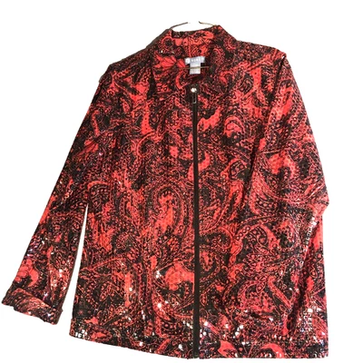 Blusa Top Koret Mujer Lg Roja y Negra Cremallera Brillo Brillos Fiesta de Vacaciones Foto 1 de 4