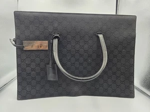 Gucci Document Briefcase Leather Canvas Stylish Work Bag - Picture 1 of 7