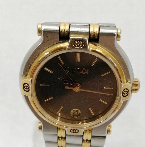 Orologio Gucci 9000L Donna Quarzo Quadrante Nero Oro Argento Funzionante Giappone NoBox
