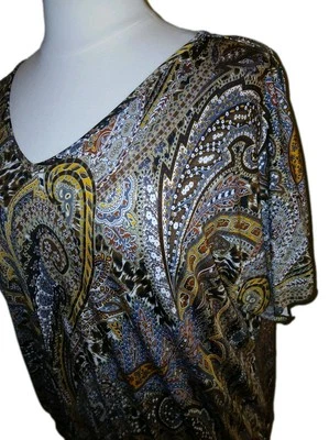 NEW DIRECTIONS Womens 3X Paisley Cold Shoulder Short Sleeve Top Multicolor  - Image 1 of 4