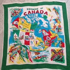 Kanada Reise Geographie Rayon Twill Schal 30x30 50er Jahre Canadian Sights Vintage - Bild 1 von 10