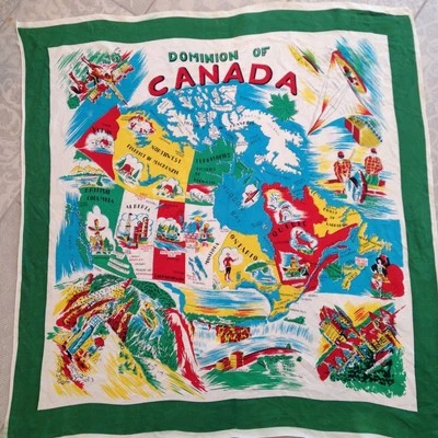 Bufanda de sarga de rayón Canada Travel Geography 30x30 años 50 vistas canadienses vintage Foto 1 de 4
