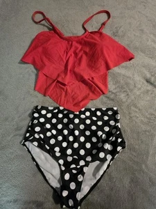 NWT- Adisputent-L-Womens Tankini Swimsuit Set-Ruffled Tummy Control High Waisted - Picture 1 of 7