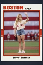 SYDNEY SWEENEY BOSTON RED SOX 1ST PITCH CUSTOM MADE RETRO STYLE ROOKIE CARD