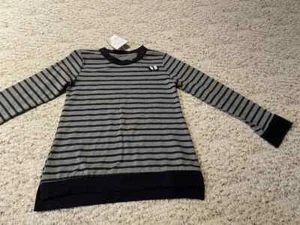 Black gray striped girl cotton flee inside top size 5 Made in Italy bow NWT  - Picture 1 of 2