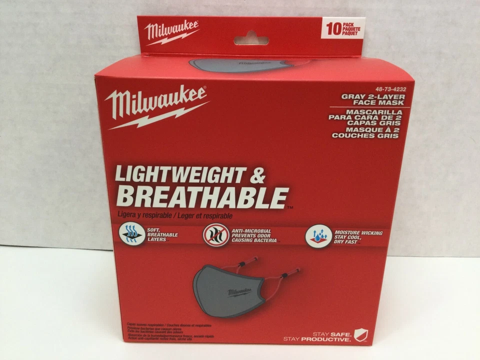 Milwaukee 48-73-4232 2-layer Face Mask Gray 10pk