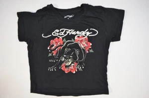 Ed Hardy Y2K Small Kids Youth Black Panther Roses Flowers Shirt - Picture 1 of 6