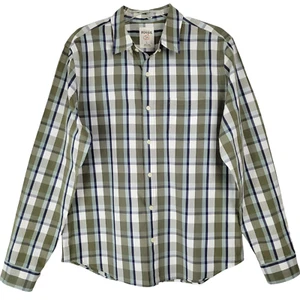 Fossil 54 Shirt Men's L Blue Green Plaid Long Sleeve Casual Work Business Cotton - Picture 1 of 9