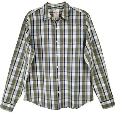 Fossil 54 Shirt Men's L Blue Green Plaid Long Sleeve Casual Work Business Cotton - Image 1 of 4