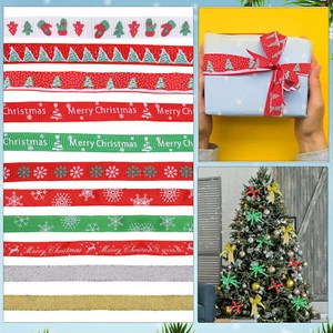 5M Christmas Ribbon Merry Christmas Snowflakes Printed Xmas 2025 Gift Wrap - Picture 1 of 35