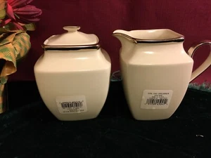 Lenox Solitaire Square Sugar Bowl & Creamer set NEW with tags USA ivory platinum - Picture 1 of 3