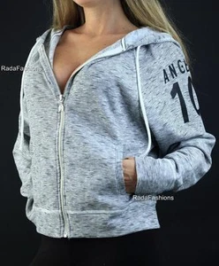 Victoria's Secret VS Lounge Angel Crop Fleece Full Zip Hoodie Sweatshirt Marled - Bild 1 von 1
