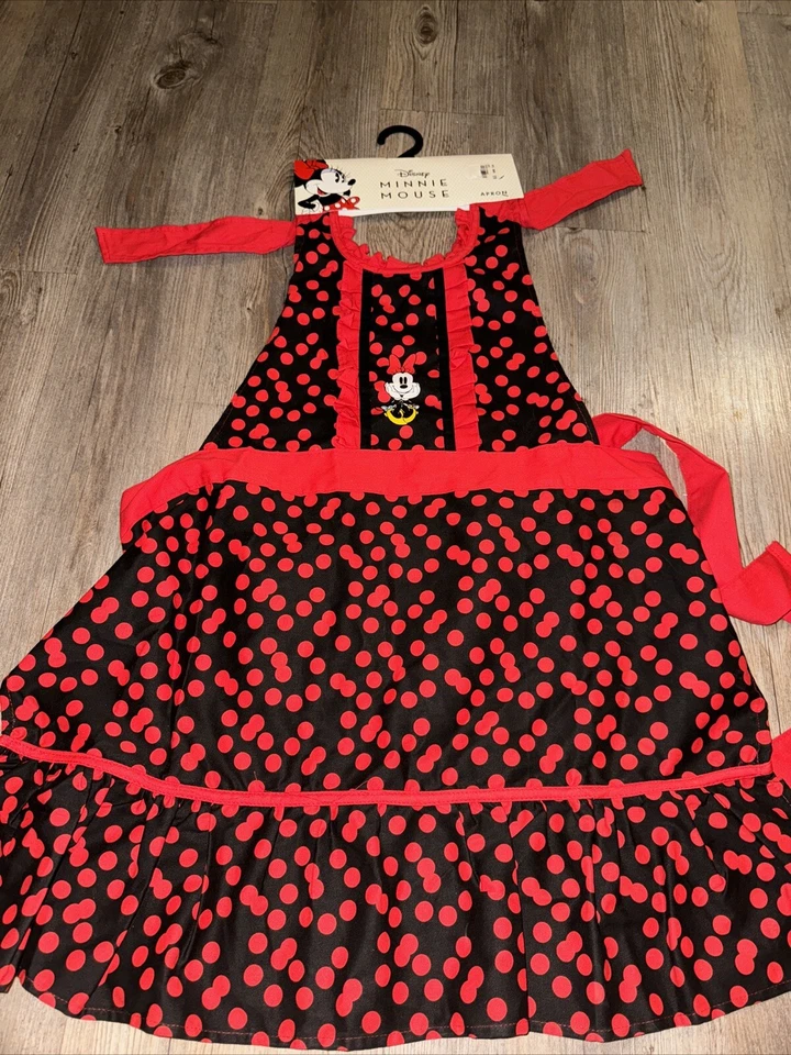Minnie Mouse Red & Black Polka Dot Apron Ruffles Frilly Feminine Fun NEW Adult - Image 1 of 4