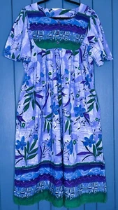 Vestido Moomoo Floral Azul Púrpura L XL Muumuu Boho Usable Arte Costero Abuela - Imagen 1 de 4