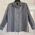 Karen Kane Roll-tab Sleeve Blue Striped Cotton Shirt Blouse Size S. Nice Details