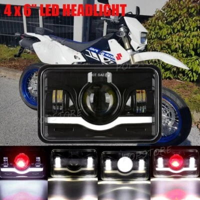 Para Motocicleta Rectangular 4x6 Pulgadas Faros LED Luz Alta Baja DRL Lámpara Foto 1 de 4