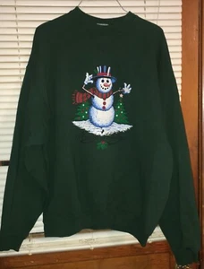 Suéter de Navidad Feo Tultex Muñeco de Nieve Verde Para Hombre XL De Colección - Imagen 1 de 4