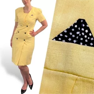 Yellow Double Breasted 80s Vintage Suit Dress Damon II Short Sleeve Knee Length - Picture 1 of 5