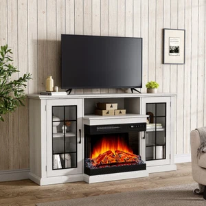Electric Fireplace With TV Stand Unit Cabinet Fire Logs Heater Flame Living Room - Picture 1 of 17