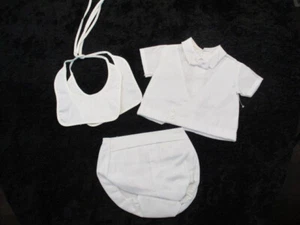 MINI WORLD Newborn Boy White Baptism Christening Outfit Shirt Pants Bibs Set New - Picture 1 of 13