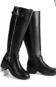 Women s Wide Calf Faux Furs-Lined Knee High Boots Low Heel Riding Boots Tall Boo - Picture 1 of 1