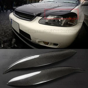 FOR 99-00 Honda Civic EK9 Real carbon fiber Headlight Eyebrows Eyelids Trim 2PCS - Picture 1 of 5
