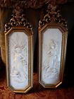 2-70s Homco Cameo Hollywood Regency Wall Plaques Angels Gold Orate Frame Mid Cen