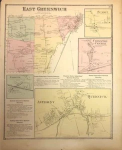 Mappa antica East Greenwich, RI - DG Birre Atlante dello Stato del RI 1870 - Foto 1 di 1