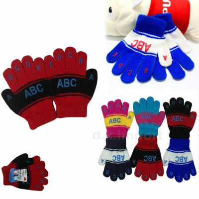 Lote de 6 pares de guantes elásticos tejidos cálidos de invierno para niños niñas niños letras ABC Foto 1 de 4