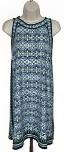 Max Studio Blue Green Print Dress Size S Small Shamrock Geometric Print - Picture 1 of 10