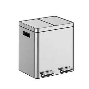 2x4Gallon Stainless Steel Kitchen Trash Can Dual Compartment Garbage Can Silver - Picture 1 of 8