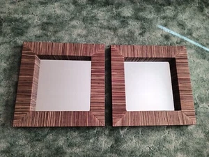 Set of 2 Decorative Palm Leaf Weave Wall Mirrors  21" x 21" - Picture 1 of 9
