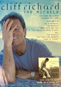 Folleto A4 de promoción de conciertos de Cliff Richard ""The Miracle"" (1999) y Birmingham - Imagen 1 de 3
