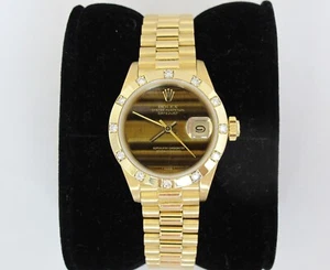 ROLEX LADIES DATEJUST 18K GOLD REF.6917 ORIGINAL TIGER EYE DIAL 12 DIAMOND BEZEL - Picture 1 of 21