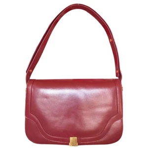 Vintage Lanvin wine leather shoulder bag with golden logo motif closure. - Picture 1 of 10
