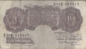 PEPPIATT BANKNOTE OF ENGLAND 10/- B251 LETZTE SERIE VF Z51E 517517 REPEATER - Bild 1 von 2
