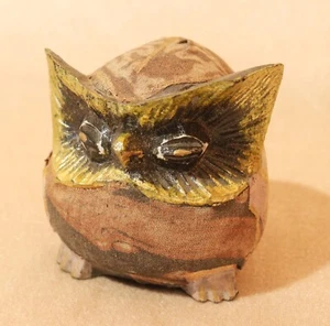 Holz Eule Vogel schwarz weiß Schnitzerei Handarbeit Holzfigur Uhu Dekoration - Bild 1 von 2
