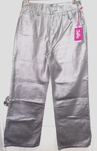 Girl's JUSTICE DENIM Wide Leg Metallic Silver Pleather Jeans Girl's Size 16 NWT - Picture 1 of 6