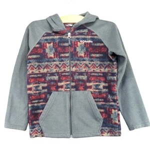 Columbia Girl's Full Zip Fleece Hooded Jacket Medium Multi Aztec Raglan Sleeve - Picture 1 of 13