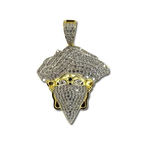 Medusa Pendant Necklace Iced Charm - 14K Gold Plated 925 Sterling Silver - Picture 1 of 7