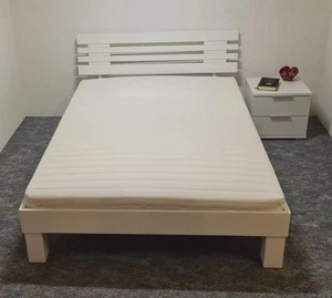 Komfortbett Doppelbett ENRIKE Kernbuche massiv 140x200cm weiß lackiert - Bild 1 von 7